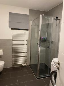 PlaueFerienwohnung am Tor zum Thüringer Wald的带淋浴和卫生间的浴室