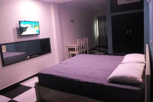 波多诺伏Mosaly Hotel PK10的一间卧室配有一张床和一台平面电视