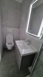 卡什泰拉Room Airport Split的一间带水槽、卫生间和镜子的浴室