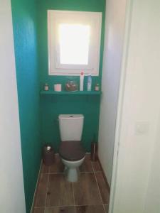 格雷乌莱班L'agréable maison du Verdon的绿色浴室设有卫生间和窗户