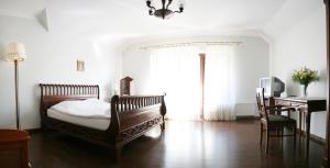 克拉科夫Villa Sofia的一间卧室配有一张床和一张带电脑的书桌