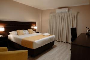 波萨达斯Hotel Batista的配有一张床和一张书桌的酒店客房