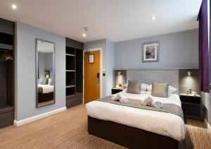 法纳姆霍格巴克Spa酒店的一间卧室配有一张大床和镜子
