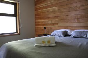 安东尼奥港APART HOME COSTANERA的一间卧室配有一张床,上面有两条毛巾