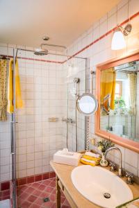 安纳贝格-伦格茨Winterstellgut的浴室配有盥洗盆和带镜子的淋浴