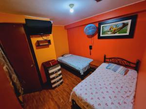 伊察Hostal refugio's的小房间设有两张床和电视