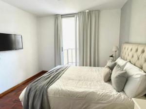 科尔多瓦巴尔卡斯豪华公寓的卧室配有一张大白色床和窗户