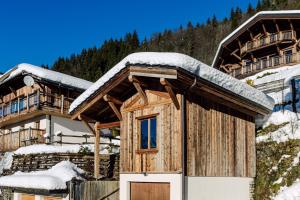 莫尔济讷Petit Lumina的小木屋,屋顶上积雪