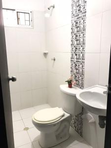里奥阿查Apartamento Cómodo的白色的浴室设有卫生间和水槽。