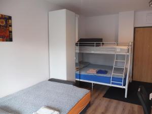 卢布林Apartament Lublin Stare Miasto "Bob Cat"的一间小房间,内设两张双层床