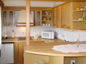 切尔韦尼科斯泰莱茨Holiday Home Spinka - ZAB110 by Interhome的厨房配有木制橱柜和白色微波炉