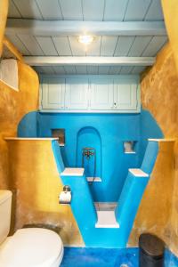 ArnadosVilla Ghisi的一间带卫生间和蓝色墙壁的浴室