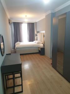 伊斯坦布尔中央公寓的客房设有带一张床和一张书桌的卧室。
