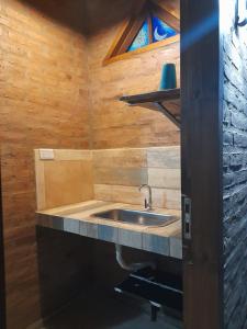 德尔迪克镇EL ZORZAL Dormis con Galeria的一间带水槽和木墙的浴室