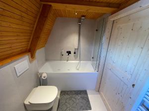 卡瓦莱塞Chalet Biancaneve - Alpe Cermis Cavalese的浴室配有白色浴缸和卫生间。