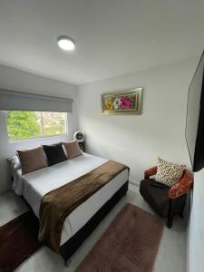 圣希尔Apartaestudio San Gil - Hostal Green的一间卧室设有一张床、一个窗口和一把椅子