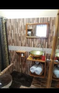 安东尼奥港Mesmerize Guest House的一间带水槽和镜子的小浴室
