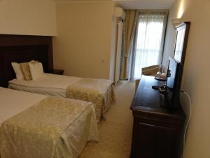 波亚纳布拉索夫Hotel ALPIN - apartament 704的酒店客房设有两张床和一台平面电视。