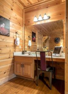 赛维尔维尔Kozy Bear Kabin的小屋内带水槽和书桌的浴室