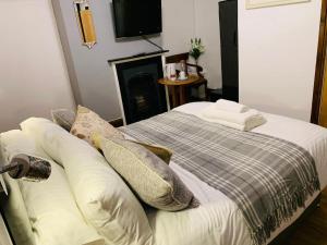 福丁布里奇罗盘宾馆的一间卧室配有带枕头的床和电视。