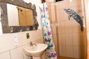 阿约拉港Galapagos Dove的浴室配有盥洗盆和带镜子的淋浴