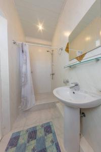 索契Семейный отель "Виноградный"的白色的浴室设有水槽和淋浴。