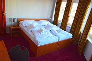 托波尔恰尼Hotel Evan u Hoffera的一间卧室配有一张带白色床单的床和一扇窗户。