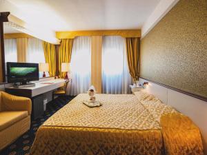 维罗纳马克西姆酒店的酒店客房配有一张床、一张书桌和一台电视。