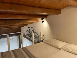 Casa CriscioneProfumo D'arancio B&B a Pedalino的一间卧室,配有一张床,架子上配有自行车