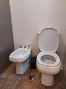 查克拉斯德科里亚Moderno departamento para dos personas en Chacras de Coria的一间带卫生间和水槽的浴室