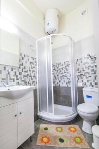 特里卡拉Nomads Meteora的带淋浴、卫生间和盥洗盆的浴室