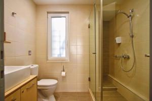 海若克利欧City Pearl Dntwn Apts的浴室配有卫生间、淋浴和盥洗盆。
