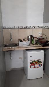 萨利纳斯Habitacion Vacacional Camboriu的一个带水槽和小冰箱的小厨房