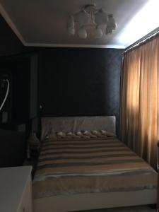 苏呼米Квартира с удобствами的一间卧室配有一张黑色墙壁的床