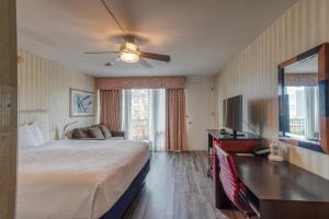 旧金山沃尔夫旅馆的酒店客房配有一张床和吊扇。