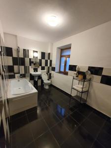 布拉索夫科罗纳民宿的带浴缸、卫生间和盥洗盆的浴室