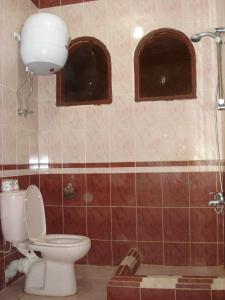 Bawati西部沙漠酒店及野生动物园的一间带卫生间和淋浴的浴室,设有2扇窗户