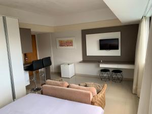 马瑙斯Tropical Executive Hotel的客厅配有两张沙发和一台电视机
