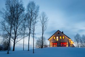 VahtseliinaVasekoja Holiday Center的雪地顶上的房子
