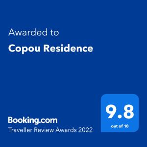Copou Residence的证书、奖牌、标识或其他文件