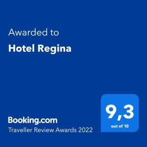 Hotel Regina的证书、奖牌、标识或其他文件