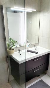 阿德耶Ocean View Apartments的一间带水槽和镜子的浴室