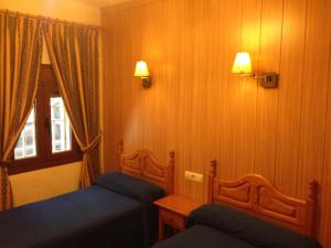 阿尔么丽亚Hostal Delfin Verde的一间卧室设有两张单人床和一个窗户。