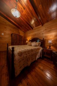 克萨尔特南戈Hacienda Grande Hotel的一间卧室设有一张床和木制天花板