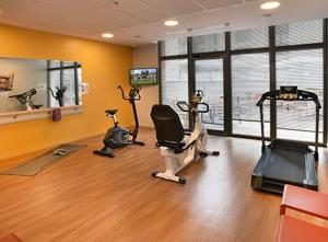 马恩河畔维列多米蒂斯蓝葡萄公寓的健身房,提供自行车和健身器材