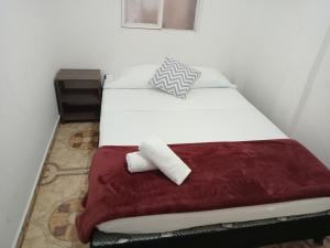 圣罗莎德卡瓦尔apartamento family the luxe的卧室配有一张带红色毯子的白色床