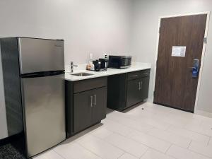 格林维尔Comfort Suites Greenville Airport的厨房配有冰箱、水槽和门