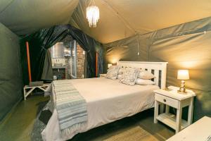 奥茨胡恩Schoemanshoek Glamping的帐篷内一间卧室,配有一张床