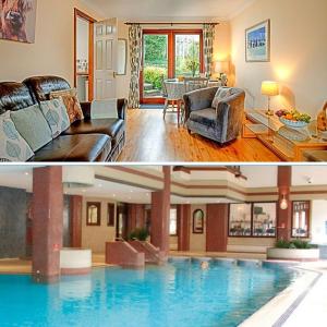 HolkerCharming Cottage near Cartmel with free Spa access的客厅和带游泳池的客厅
