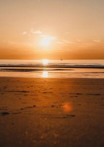 德哈恩relax @the beach的海滩上的日落,在水中乘船